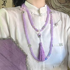 国風の紫色の数珠の長いフリンジの斜めのショルダーのチェーンの女性の新しい中国風のネックレスのチャイナドレスの馬のスカートのセーターのチェーンの装飾