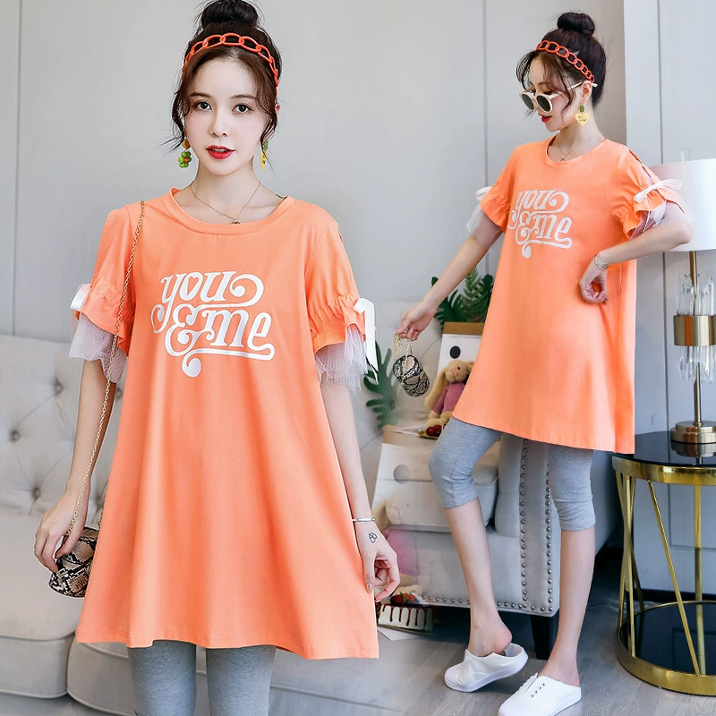 Материнства летние платья простые удобные Топ с коротким рукавом летняя одежда плюс размер свободные футболки летняя мода платье