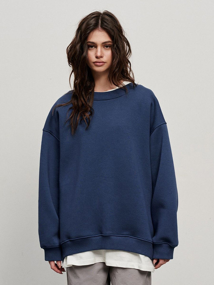 Áo sweatshirt nữ cổ tròn dáng rộng oversize tay dài chất liệu nỉ lông — Hoa màu xám, Màu cà phê, Màu trắng, Xanh navy chi tiết 15