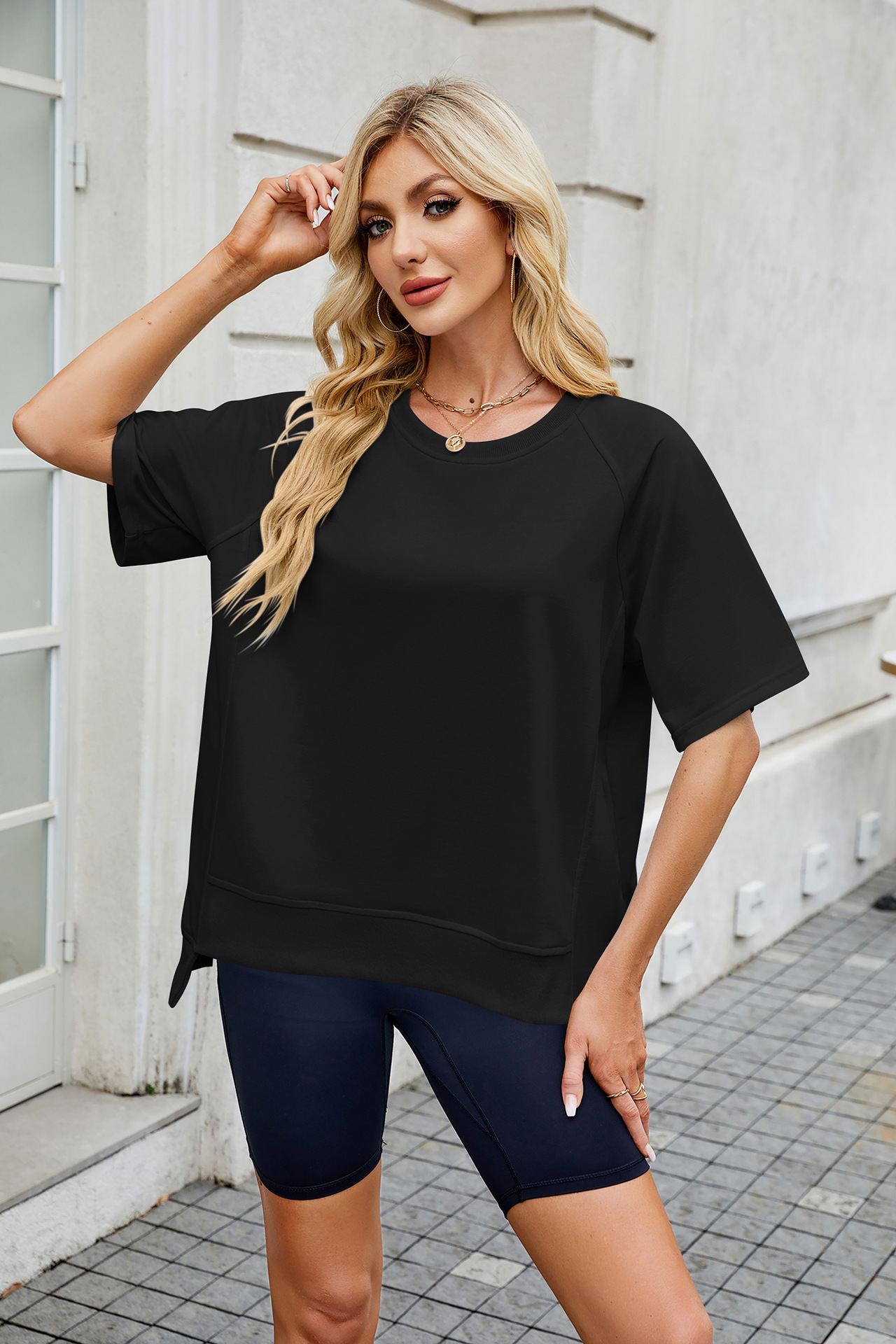 281g Weight Half Sleeve Sleeve Length Pullovers Placket Type Regular Sleeve Sleeve Type Rayon, Polyester Fabric Type Regular Top Length T-shirt Tops Type Casual, Daily Occasion Round Neck Neckline Loose Fit Type Solid Color Pattern Summer, Spring Season Women's Gender Basic Style Wholesale Women's Basic Solid Color Half Sleeve T-Shirts 28