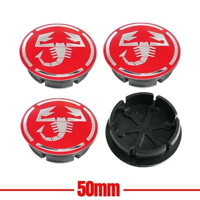 FIAT Abarth 500 Marea: Car logo - red-background-silver-scorpion-with-silver-ring-50mm-set