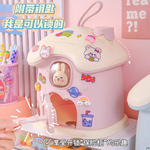 Cute Mushroom House Piggy Bank Cartoon Desktop Ornaments Piggy Bank Student and Children Lockable Coin Change Piggy Bank
