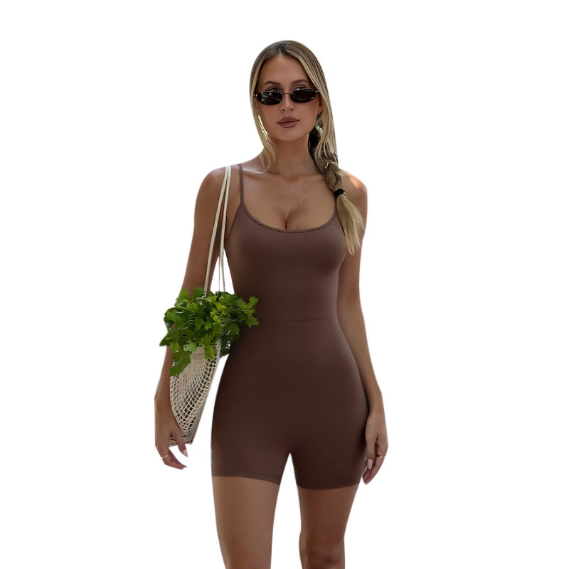 JY25298PFO estilo europeo y americano deportes de verano ocio ropa de una pieza ajustada chica delgada pantalones de una pieza de color sólido