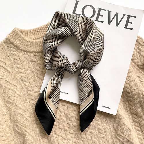 Korean style fashionable houndstooth temperament square scarf for women mulberry silk 70X70 professional scarf dual-purpose shawl scarf silk scarf