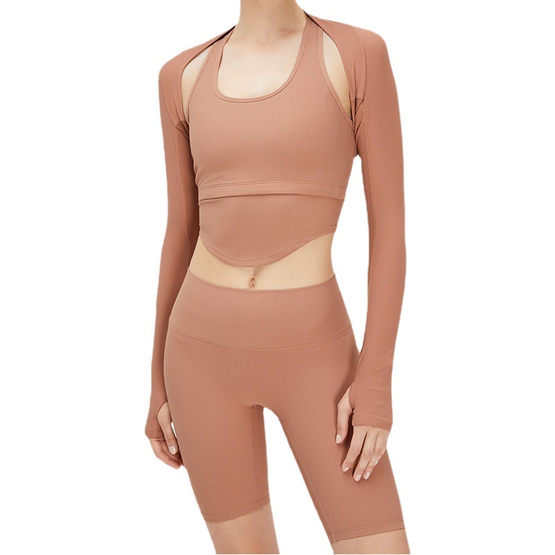 Chaleco deportivo con rosca que no se puede devolver ni intercambiar, cárdigan elástico de manga larga de color sólido para yoga, chal versátil para mujer.