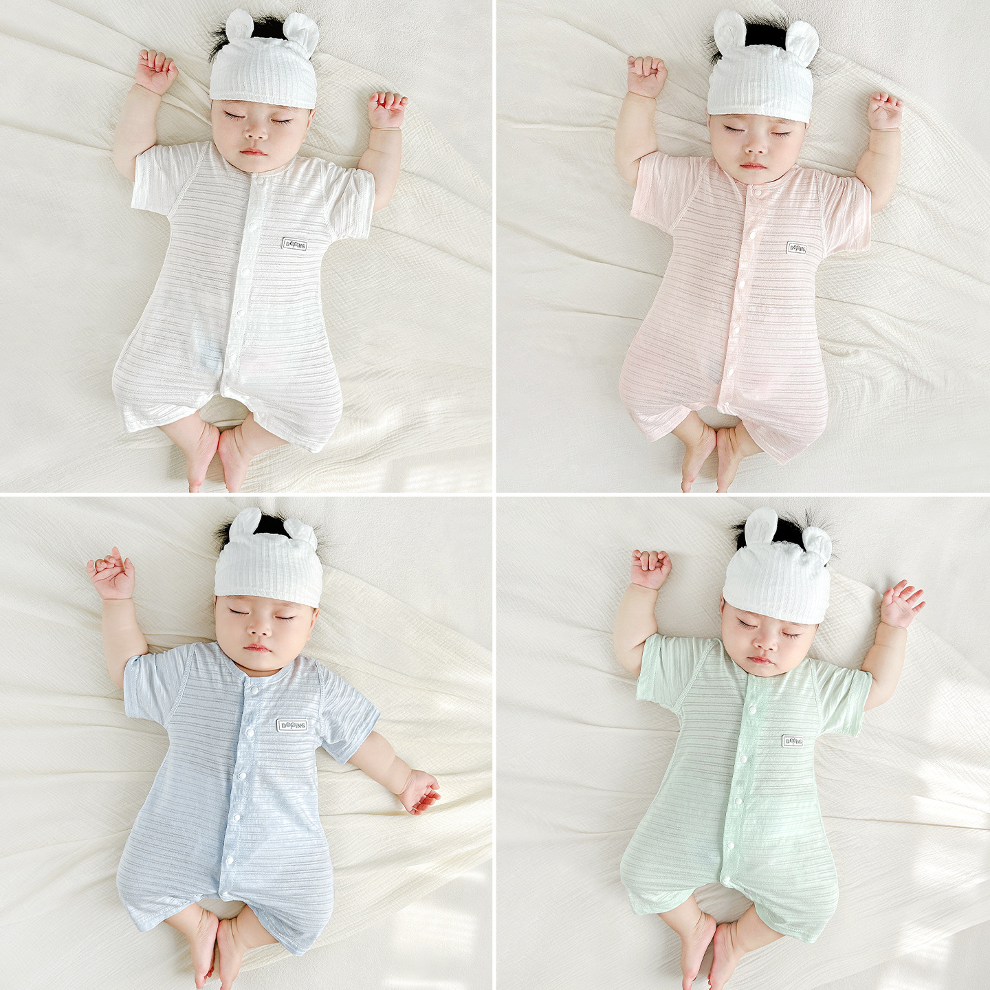 Bebé de una pieza de verano para hombres y mujeres de manga corta mampara delgada pijamas de algodón para niños pequeños ropa para recién nacidos ropa de verano para bebés