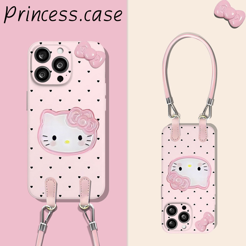 Cute Colorfulful Polka Dot Kt Bow Suitable for Apple 16/15/14 Mobile Phone Case 13/12 Film Soft Shell Pink