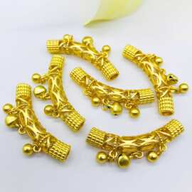 古法哑金大孔弯管镂空铃铛套管 diy配饰手工编织首饰半镯饰品配件