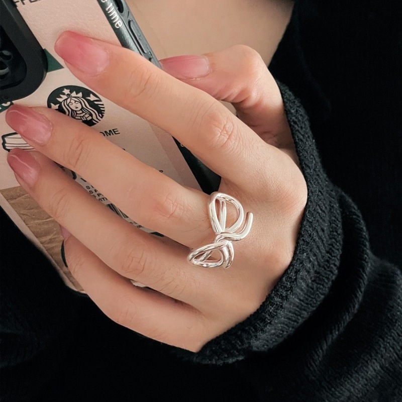 Dulce fresco arco anillo de Las Mujeres simple línea geométrica sinuoso S925 Plata anillo abierto apilados ins anillo de dedo índice