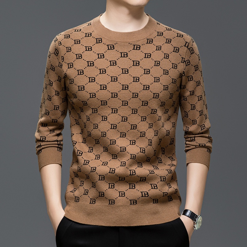 2025 New Autumn and Winter Round Neck Fashionable Printed Long-Sleeved Knitwear Men's Trendy Inner Casual Bottoming Shirt 2025 New Autumn and Winter Round Neck Fashionable Printed Long-Sleeved Knitwear Men's Trendy Inner Casual Bottoming Shirt