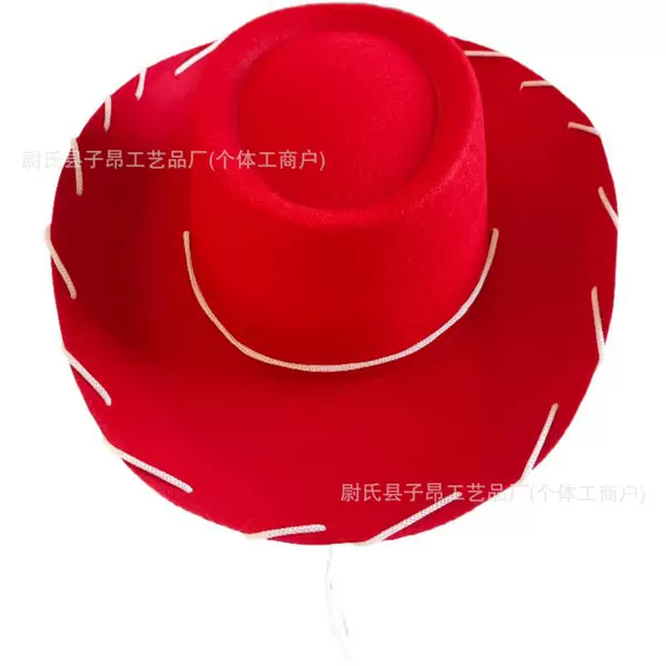 Amazon Adult Western Big Rim Hat Brown Rope Performance Cowboy Hat Non-woven Red Rope Wide Brim Felt Hat