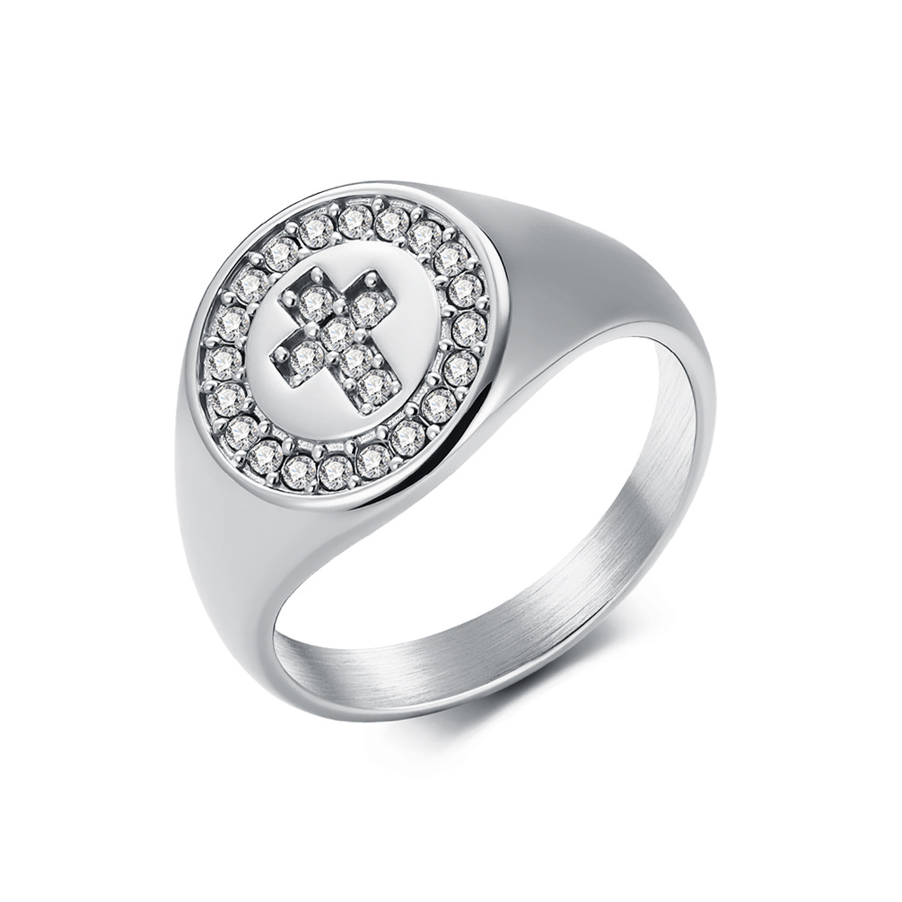 Unisex Titanium Steel Diamond Cross Ring Full Set Trendy Jewelry High-End Understated Luxury For Index Finger_voghion.com