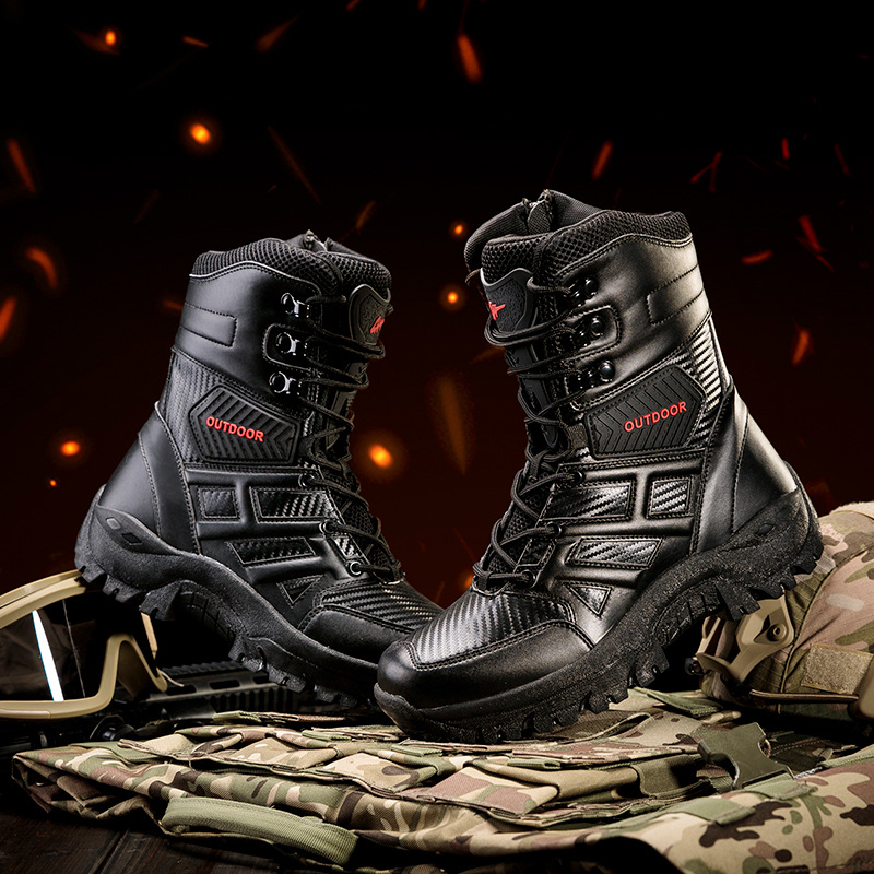 Botas militares de gran tamaño extranjeras antideslizantes y resistentes al desgaste para hombres al aire libre zapatos de montaña de alta altura para caminar a través de la carretera de trabajo botas de tendencia de ocio