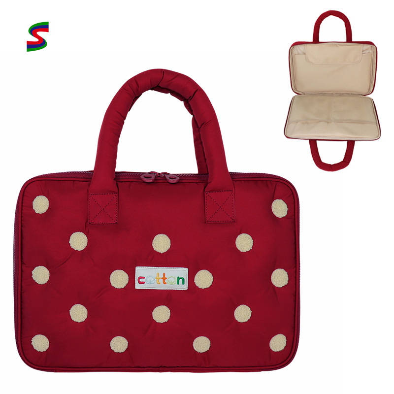 Customized Space down Computer Bag, Embroidered Pleated Cotton Round Handbag, Quilted Cotton-Filled Bag, Quilted Quilted Cotton Liner Bag
