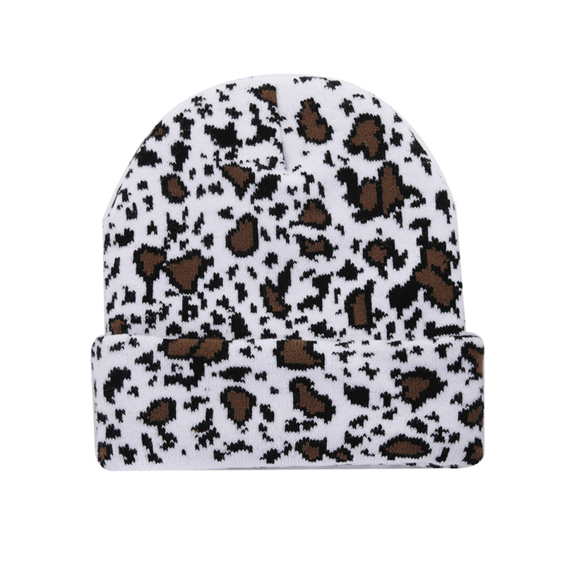 Autumn and winter face small thermal hat student cute leopard print cow knitted hat woolen hat Internet celebrity_voghion.com
