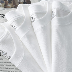 新疆220g純綿半袖tシャツ女装微落肩丸襟上着純色半袖シャツ男女同金