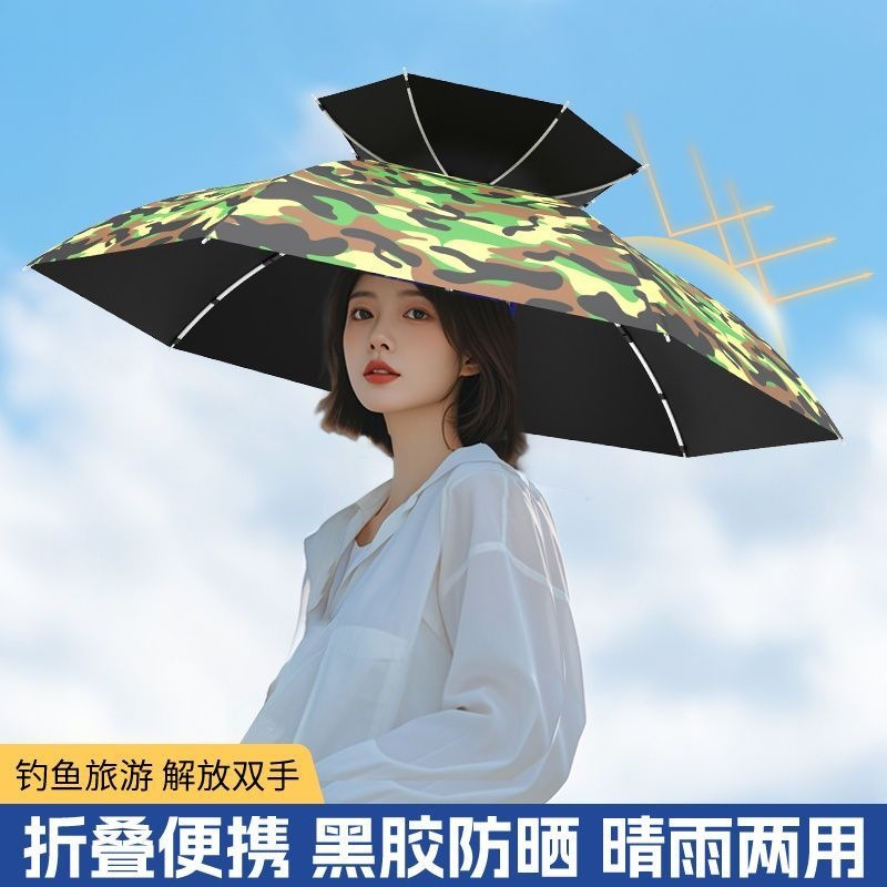 Umbrella hat, head-mounted umbrella hat for fishing, outdoor sun protection hat for tea picking and sanitation, large foldable sun protection hat
