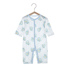 寶寶連體睡衣莫代爾對開連體衣夏季空調服新生兒春裝嬰兒睡衣薄款