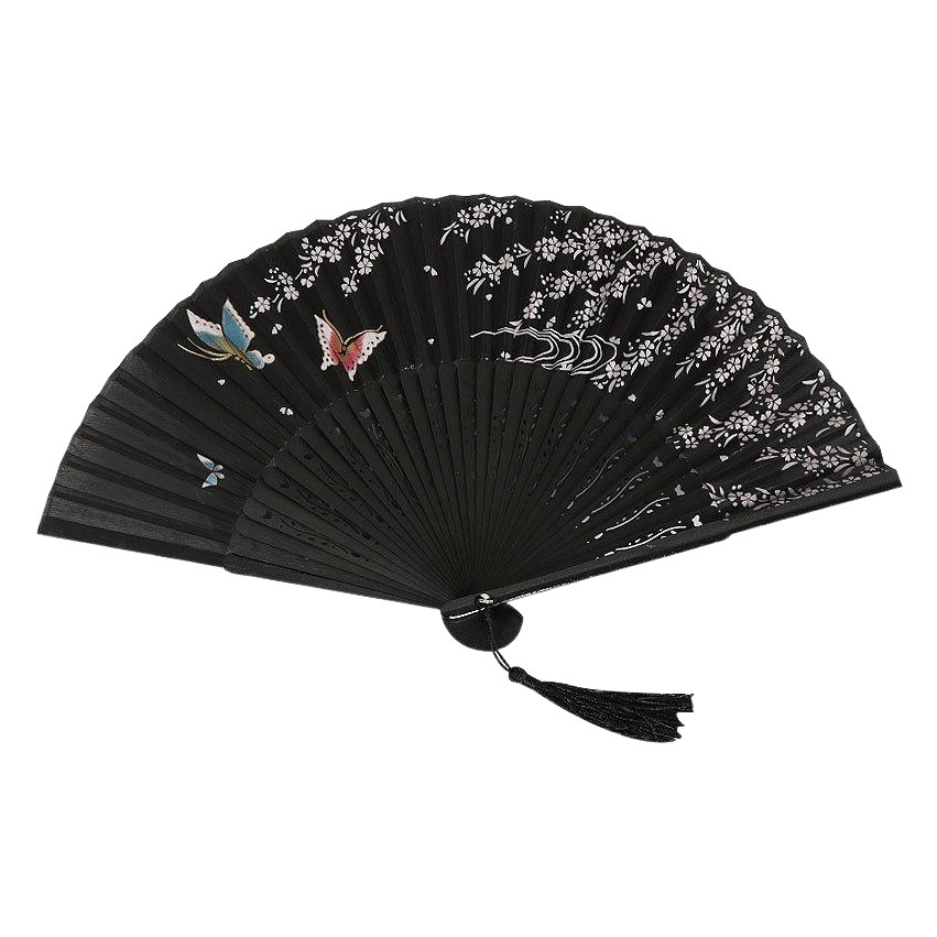 Ventilador plegable de estilo antiguo de seda Ventilador de seda de estilo chino Ventilador de seda de estilo japonés Borde de pintura de estilo japonés plegable pequeño ventilador de mujer al por mayor