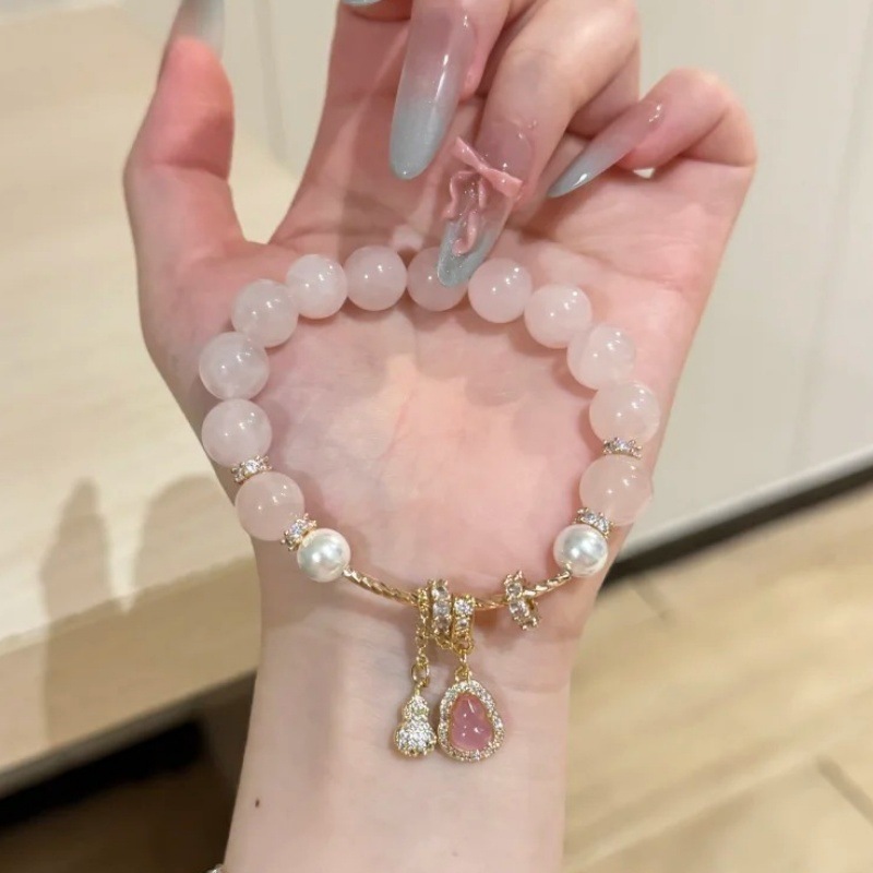 天然ピンククリスタルブレスレット女性の金箔夏ライト高級ニッチハイエンドブレスレット Douyin 人気の卸売|undefined