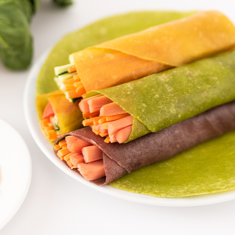 Handmade Spinach Wrap Thin Crisp Pancake Skin Purple Sweet Potato Pumpkin Instant Food Home Use Handheld Noodle Pancake Staple Food Manufacturer to Distribute Wholesale
