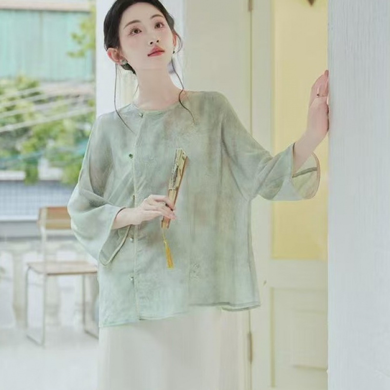新中式佛系禅意女装大方得体清冷松弛感薄衫素衣半身裙两件套装春|undefined