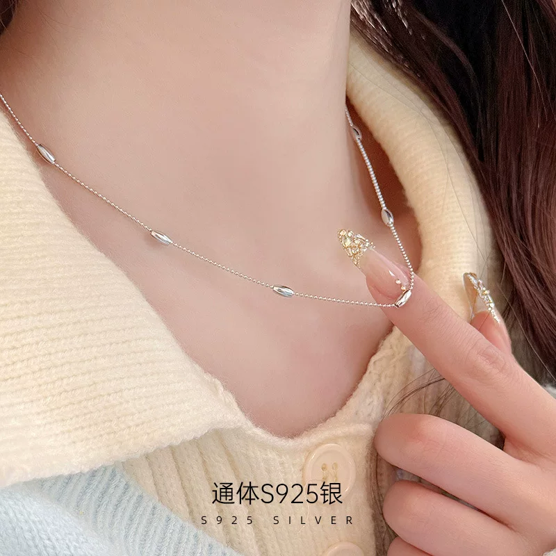 Under the banyan Small design minimalist necklace from pearl, fashionable universal chain for key bag , silver 925 sample, Korean style