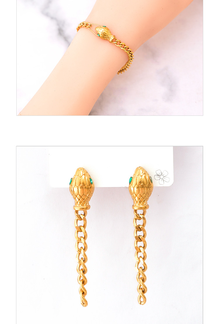 Edelstahl 304 18 Karat Vergoldet Hip Hop Überzug Inlay Schlange Künstliche Edelsteine Armbänder Ohrringe Halskette display picture 2