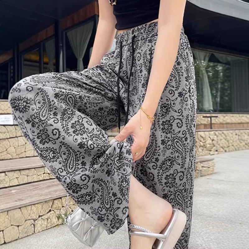 Old Money Style Ethnic Cotton-Linen Wide-Leg Pants for Women, Summer Thin Style, Sun-Protective Printed Ice Silk Yamamoto Pants Old Money Style Ethnic Cotton-Linen Wide-Leg Pants for Women, Summer Thin Style, Sun-Protective Printed Ice Silk Yamamoto Pants