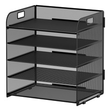 亚马逊跨境多层黑色文件架金属铁网五层文件架桌面办公收纳整理架