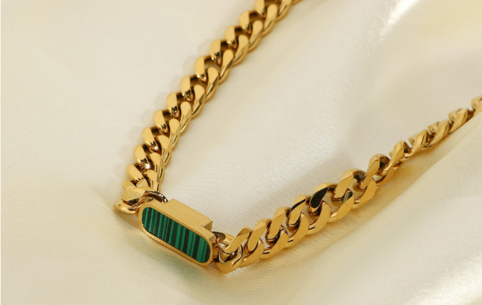 Cuban malachite shell 18K plated stainless steel necklacepicture5