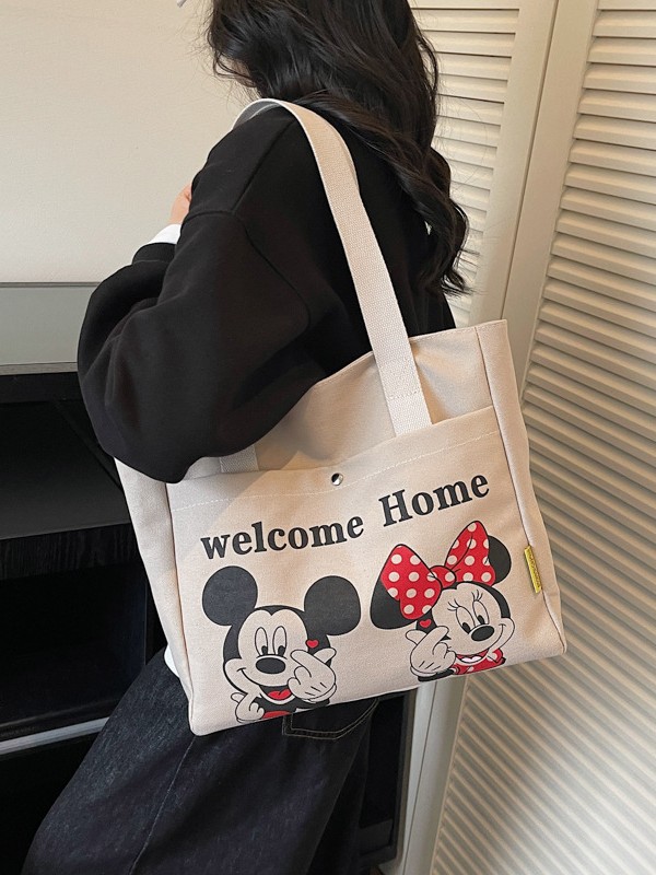 Bolsa de lona de gran capacidad de dibujos animados de mujeres nuevas bolsas de compras portátiles de viaje diario bolsas de almuerzo de hombro
