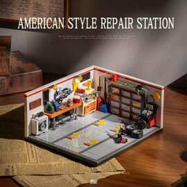 百高moc现代创意小维修站男孩拼搭汽车模型摆件DIY积木车库