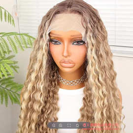 13*4前蕾丝羊毛卷玉米须烫化纤全头套 耐高温丝非洲小波浪假发套