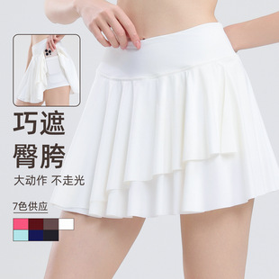 Pilates Tennis Skirt Summer High Waist Slimming Fake Two-Piece Skirt Women's Self-Pocket Running Sports Riding Yoga Skirt