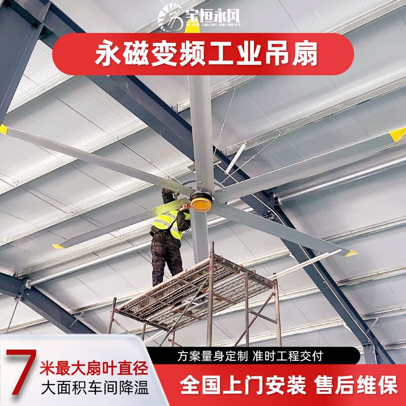 Industrial Large Ceiling Fan with Permanent Magnet Variable Frequency 7.3m for Factory Workshop Warehouse Farm Ventilation Cooling Energy Saving Silent Operation