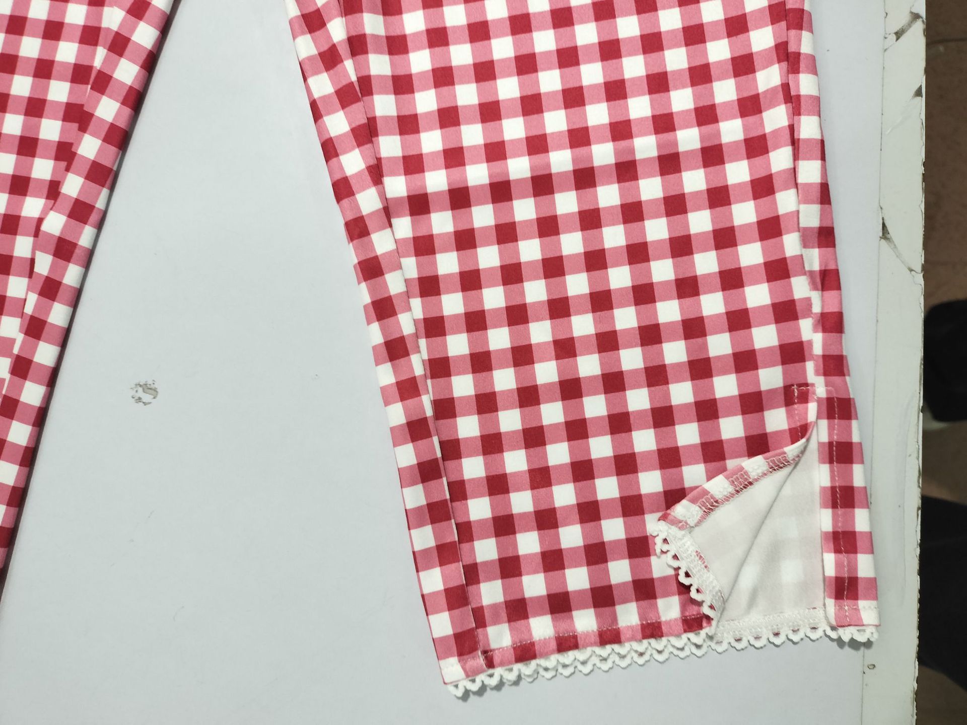 Women's Red Plaid Knit Stretch Leggings Casual Pants For Spring/Summer Style_ecoleips.com