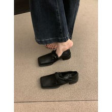 【不含税】设计感小众方头粗跟复古棕色乐福鞋英伦单鞋春夏季女鞋