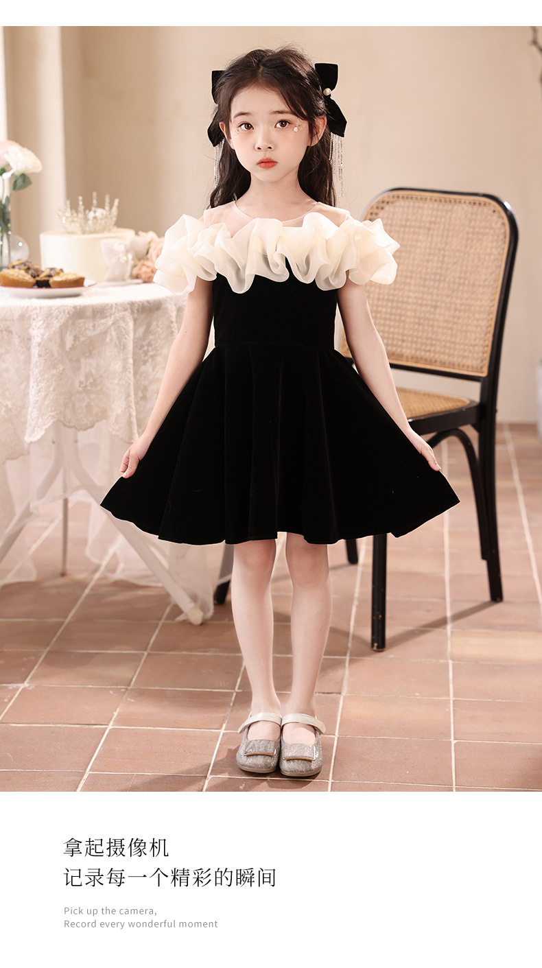 Französisch schwarz tausend Gold Stil Mädchen Kleid Geburtstag Prinzessin Kleid Kinder High-End-Host Klavier Performance-Kostüm – Detail 12