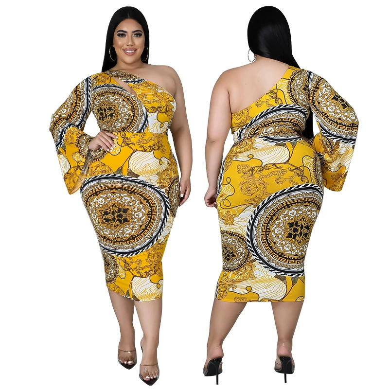 21853 трансграничное Европейское и американское женское платье больших размеров 2021, новое осеннее однорукавное темпераментное платье Amazon, новые продукты