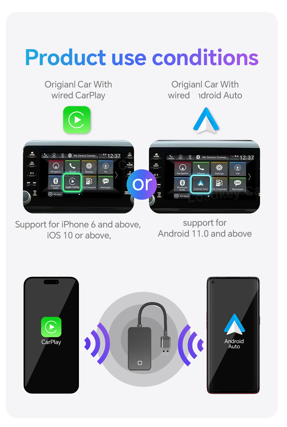 2-in-1 Wireless Carplay/Android Auto Adapter for Car-Machine Connectivity, Wired to Wireless Box, Cross-Border