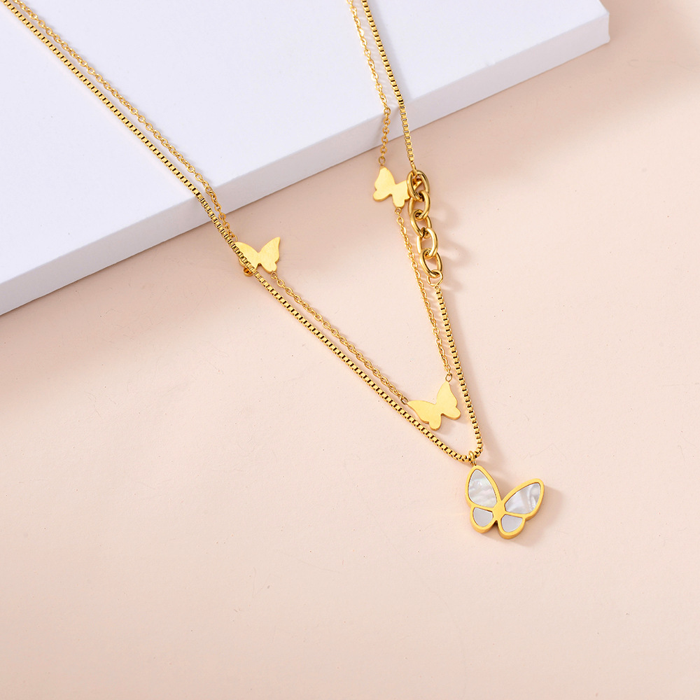 European And American Jewelry Special Interest Light Luxury Stainless Steel Real Gold Frosted Butterfly Pendant Exquisite Tassel Snake Bones Chain Clavicle Necklace display picture 20