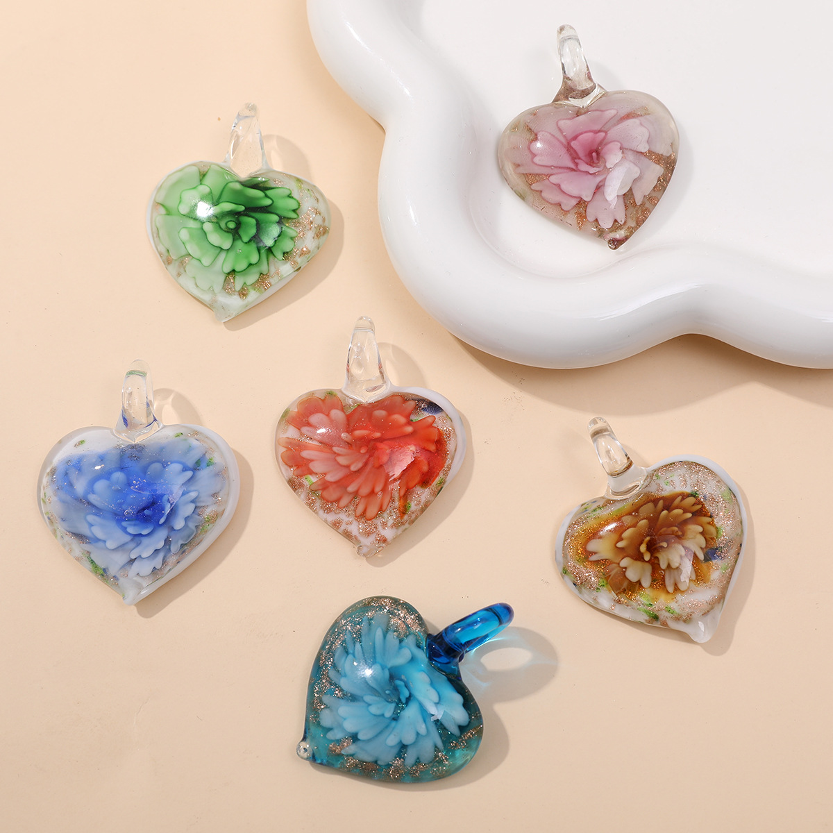 16g Weight Pendant Jewelry Making Type 36*47mm Jewelry Making Size DIY Jewelry Accessories Classification 1 Piece Quantity glass Material Heart Shape, Flower Pattern Simple Style Style 1 Piece 36*47mm Glass Heart Shape Flower Pendant 15