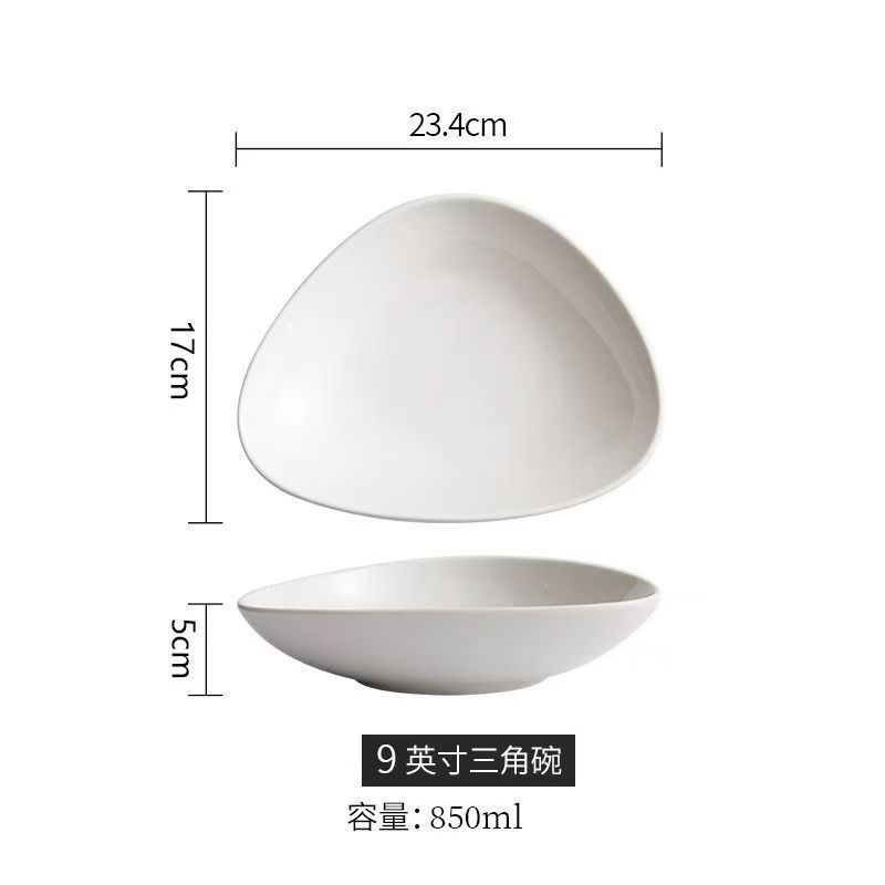 9inch 광택 있는 흰색 둥근 삼각형 그릇