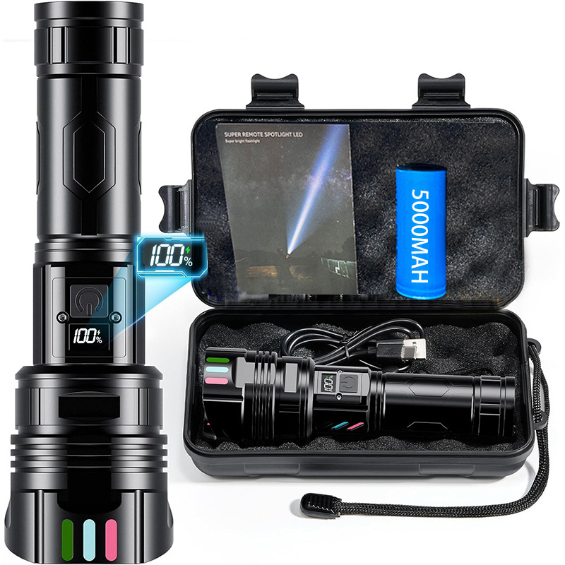 Nueva linterna láser blanca transfronteriza Pantalla digital con zoom recargable TYPE-C con luz fluorescente fuerte linterna led de larga distancia