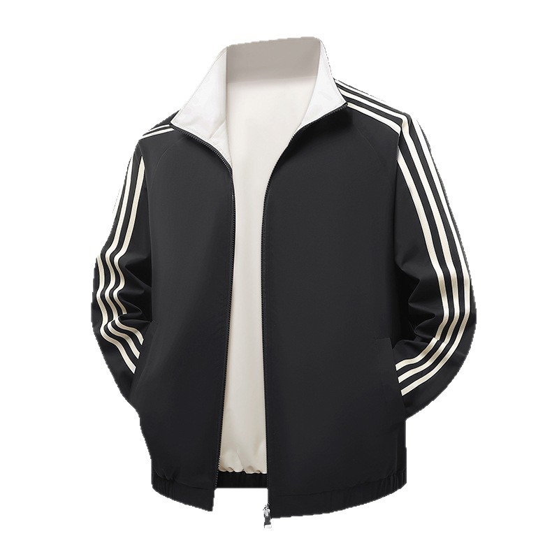 Tres barras transfronterizas de doble cara para vestir chaquetas a rayas de estilo americano de primavera y otoño, cuello de moda, chaqueta de pareja casual, chaqueta superior