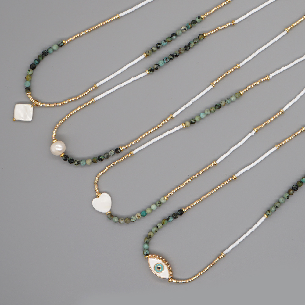 Fashion Mi-n220003a Geometric Rice Beads Round Beaded Eye Necklace