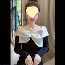 欧货2025秋季新款时尚蝴蝶结T恤洋气修身显瘦长袖打的上衣女潮