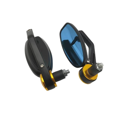 Motorcycle rearview mirror, Cnc Handlebar Rearview Mirror Retro - oval-gold-blue-glass