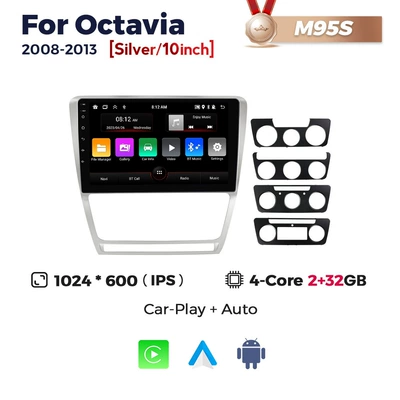 Suitable for Skoda Octavia DVD Navigation - silver-m95s-2-32-quad-core-wifi-edition